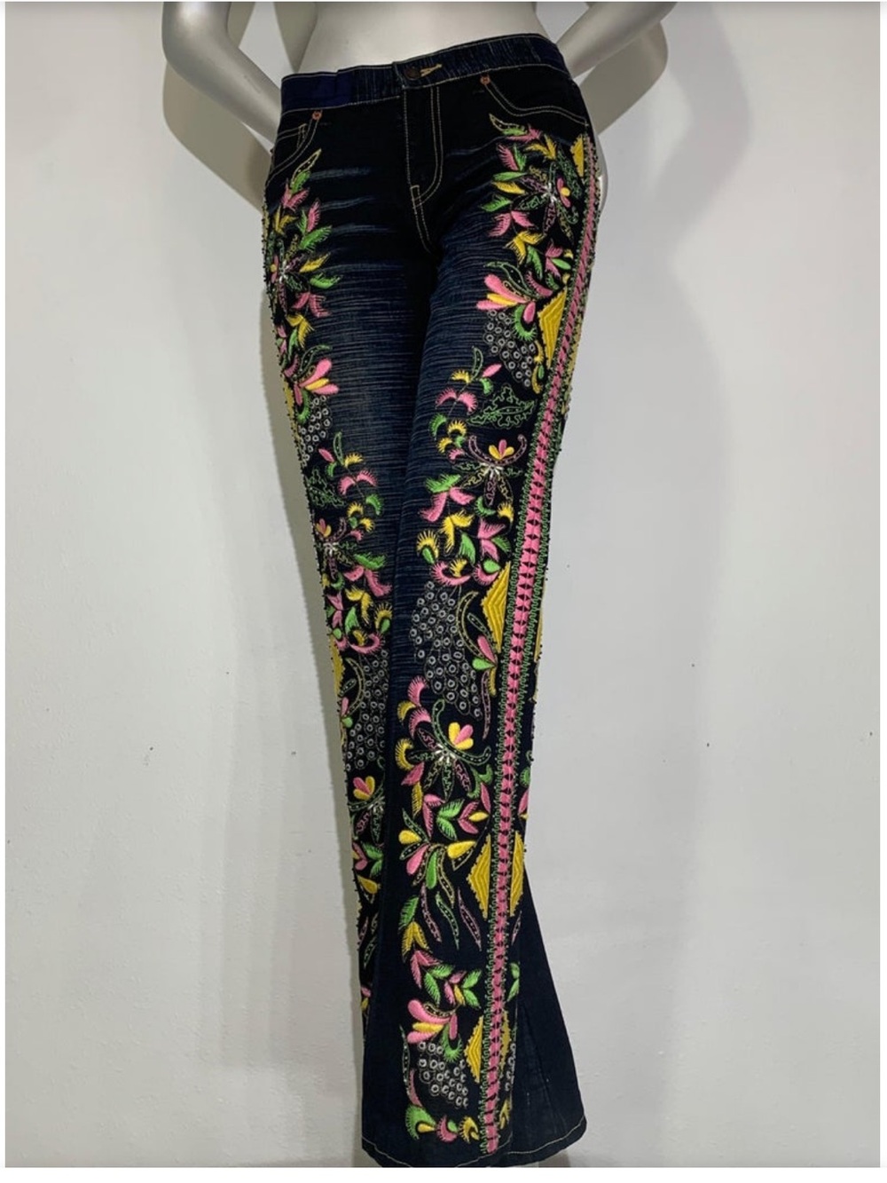 Designer Christian Lacroix Floral Embroidered Bootcut Jeans NWT